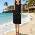 thumbnail image 2 of Teen Girls Cotton Linen Outfits 2pc Tank Top Shorts Set Sleeveless Shirt Long Wide-Leg Pants Clothing with Pocket Back To School Outfits for Teens Girls, 2 of 6
