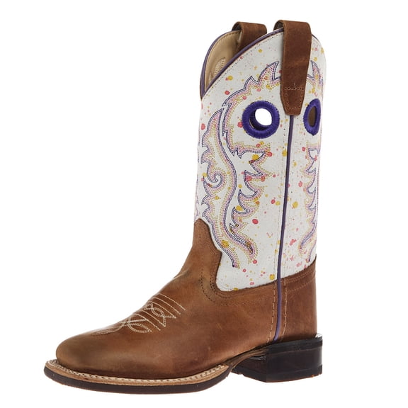 Old West Boys  Childrens  with Splatter Shaft Square Toe Boot 11 M Tan