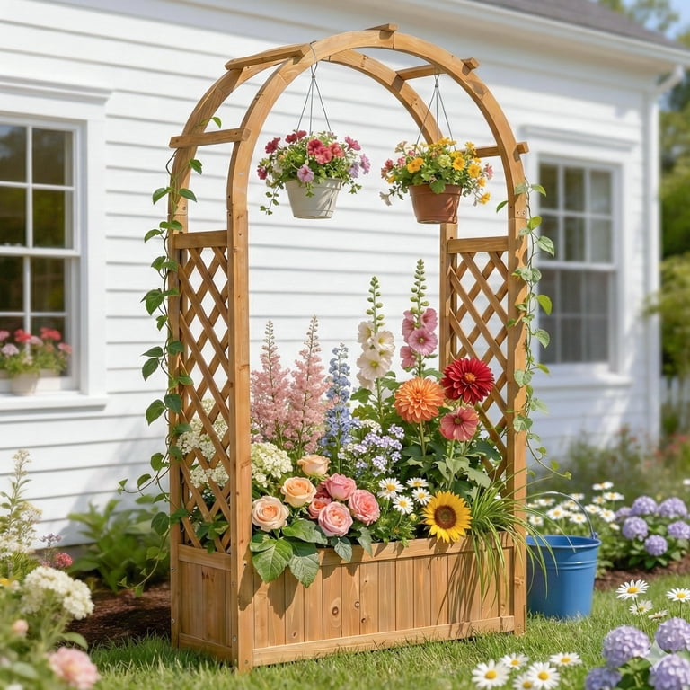 Ktaxon 32.7in Arch Planter Trellis, Wooden Lattice Garden Arch