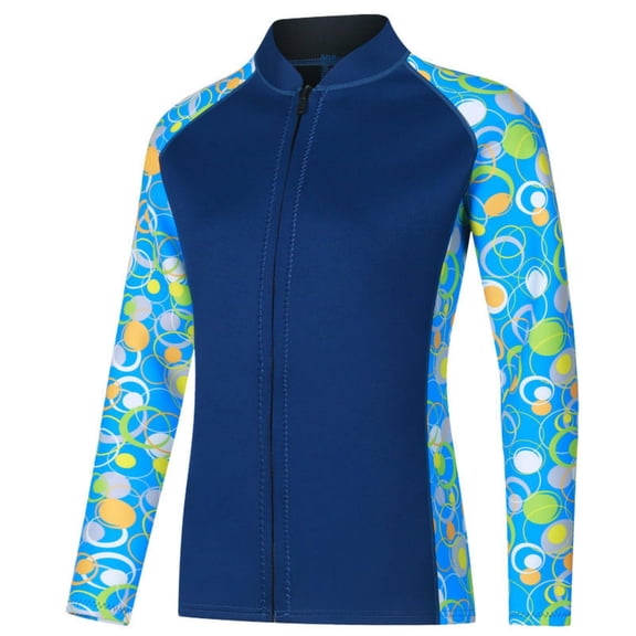 QccHieUs Neoprene Wetsuit Top Heat Retention 3mm long sleeved Swim Shirt Thermal Diving Suit for Women, Swimming L Navy Top