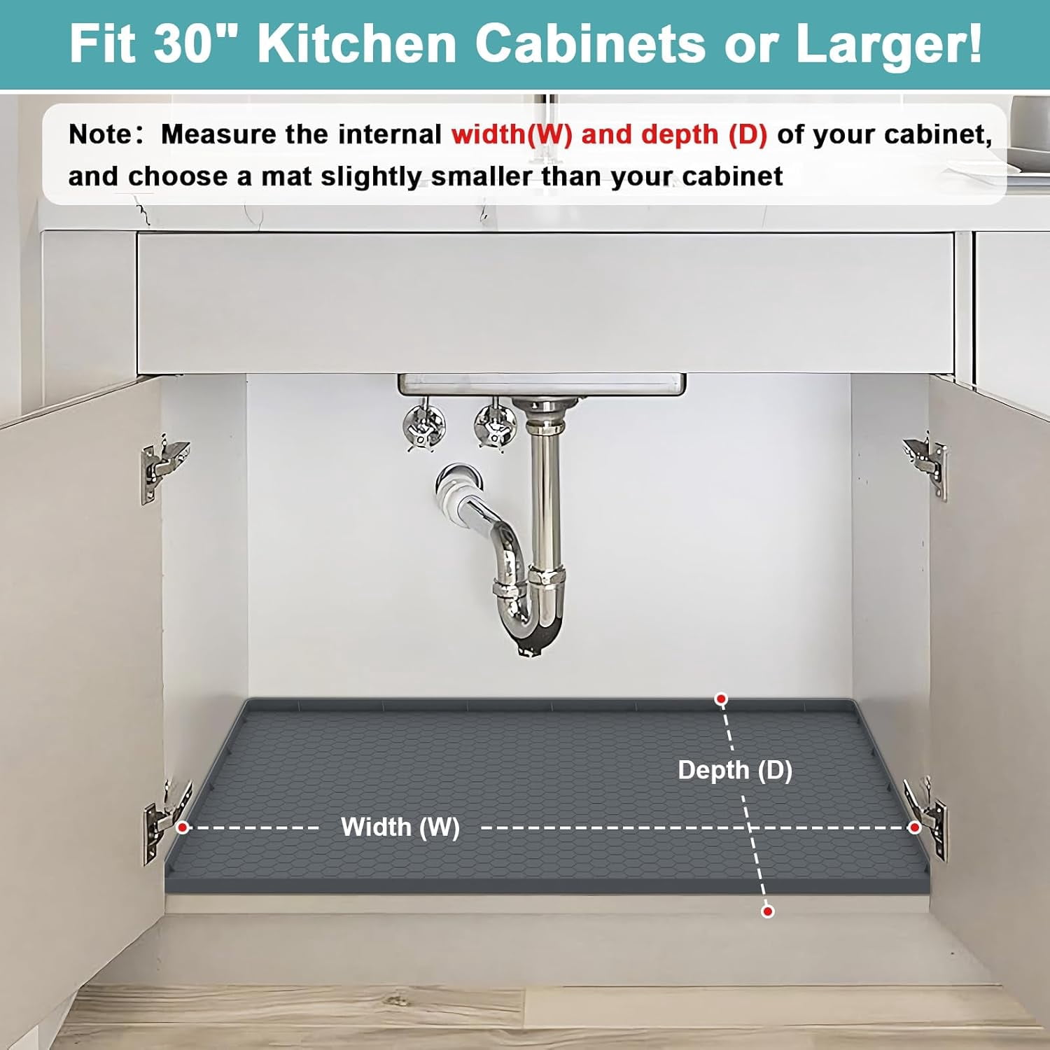 RGHJAR-Waterproof Under Sink Mat, 28" x 19" Silicone Under Sink Mats for Kitchen, Under Kitchen Sink Mats and Protector Mat, Sink Cabinet Protector Mats for Bathroom, Gray