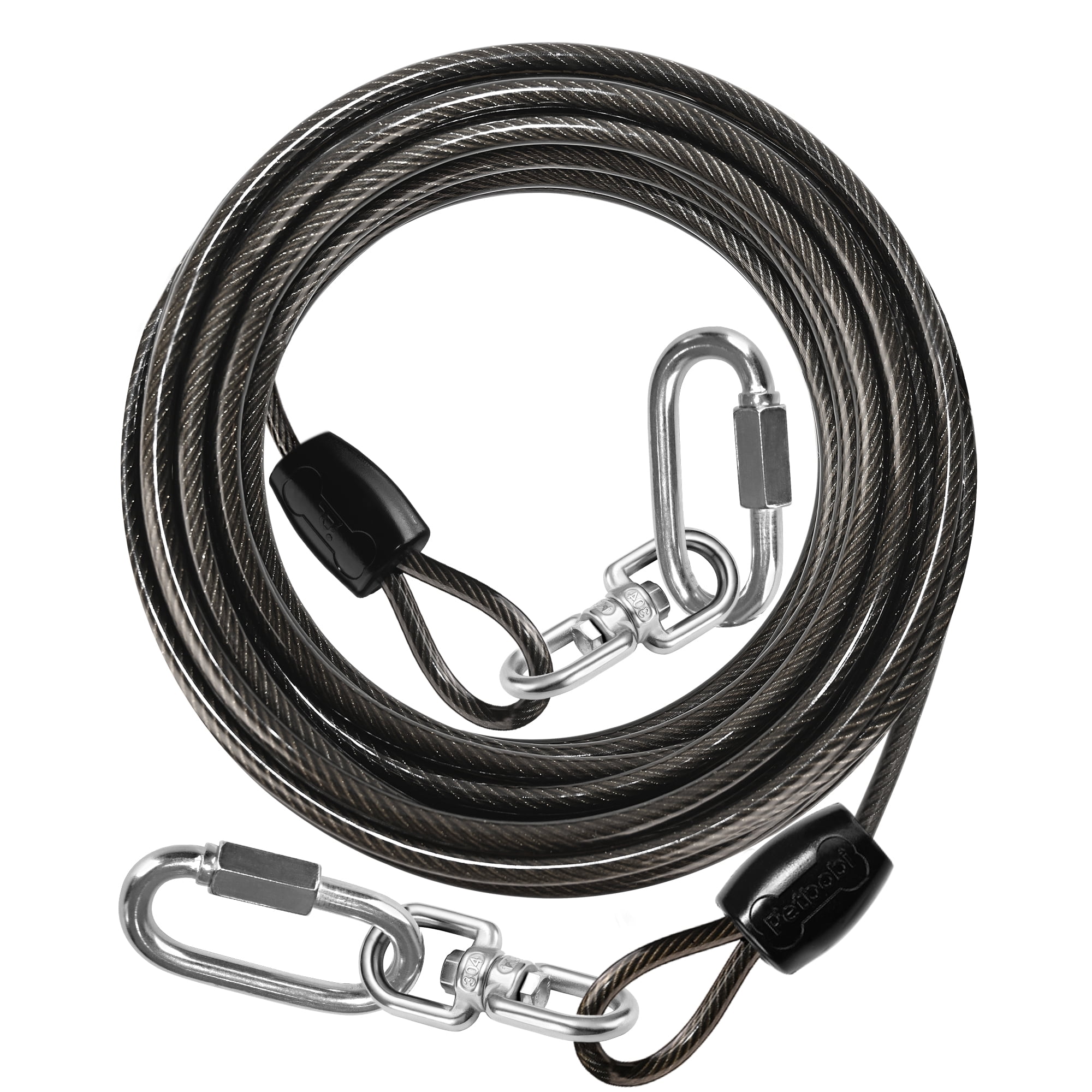 Petbobi Heavy Duty Dog Tie Out Cable 30ft Extra Strong Wire Cable for Large Dogs up to 300lbs, Black
