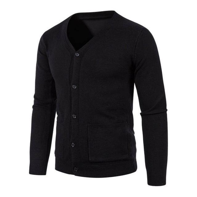 Cardigan Manteau Chaud Ajusté pour Hommes à Boutons, Uni, Col en V