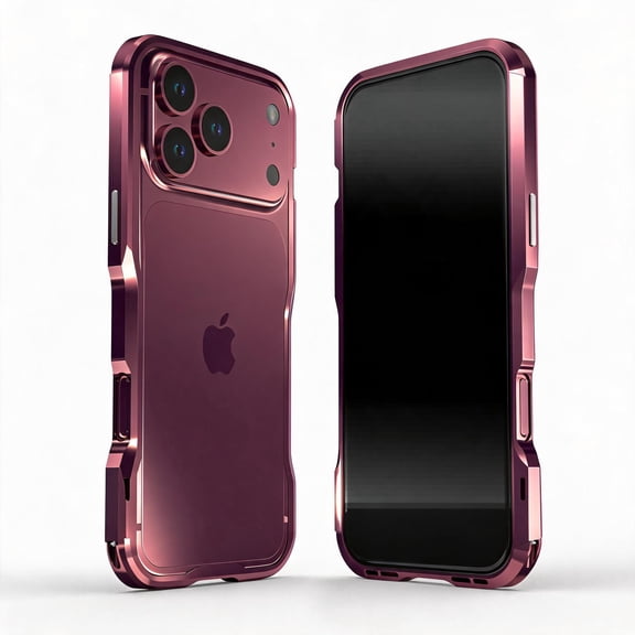 ELEHOLD Slim Aluminum Bumper Phone Case for iPhone 18 Pro Max, Shockproof Metal Frame Protective Cover with Inner Cushions, Cherryred