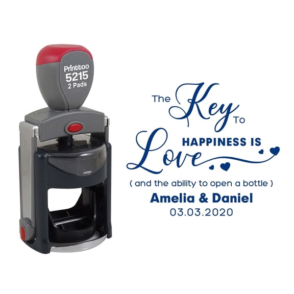Printtoo Personalized Blue Self Inking Opner Favor Rubber Heavy Duty Stamp The Key To Happiness Is Love Round Custom Stamper-45 mm