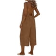 thumbnail image 3 of QATAINLAV Summer Rompers for Women Sleeveless Adjustable Strap Onesies Shorts Cotton Casual Wide Jumpsuits with Pockets Coffee XXL, 3 of 7