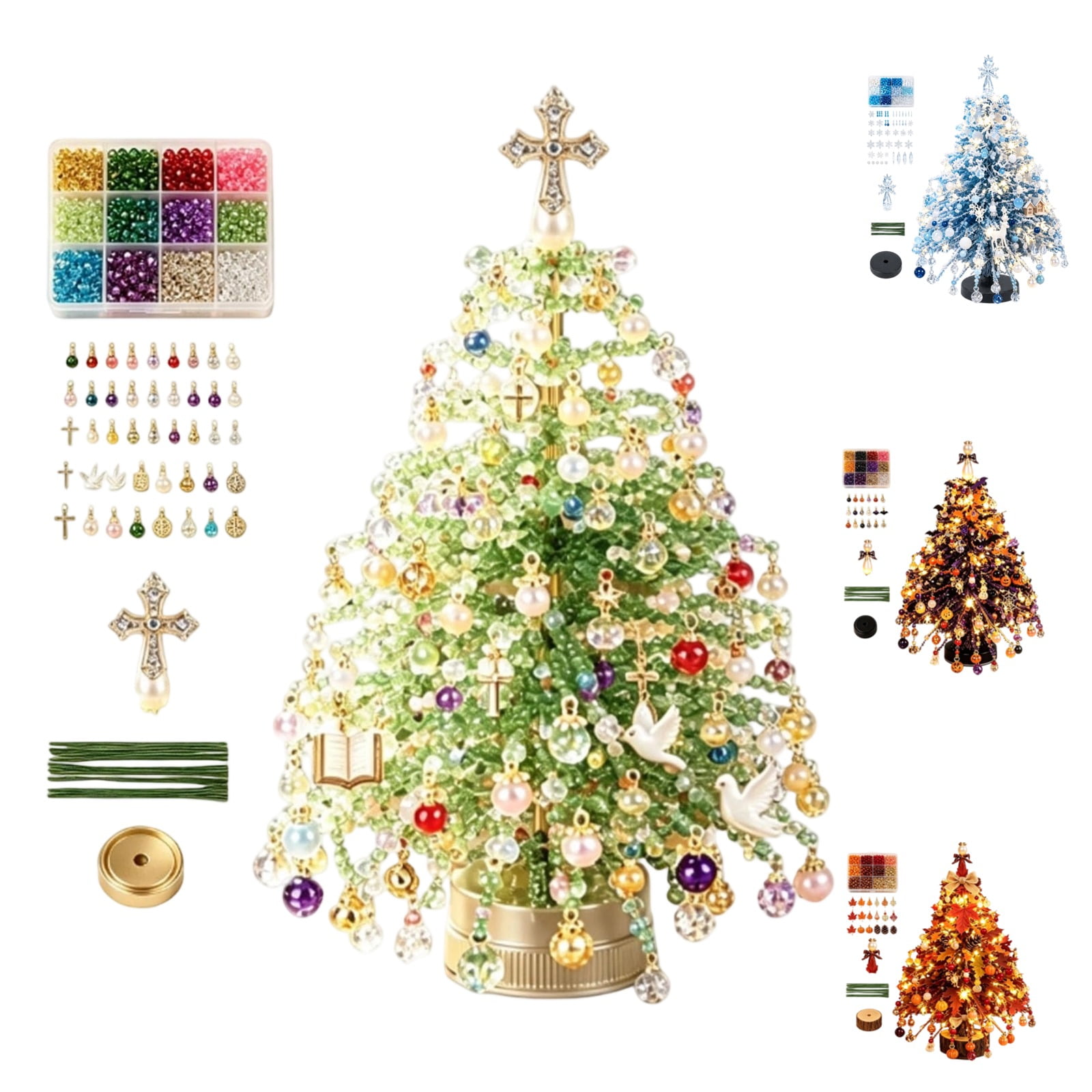DIY Beaded Christmas Tree Kit Crystal Holiday Craft Set for Adults Beaded Miniature Christmas Tree Making Kit Create Your Own Sparkling Bead Art Craft Tabletop Decoration