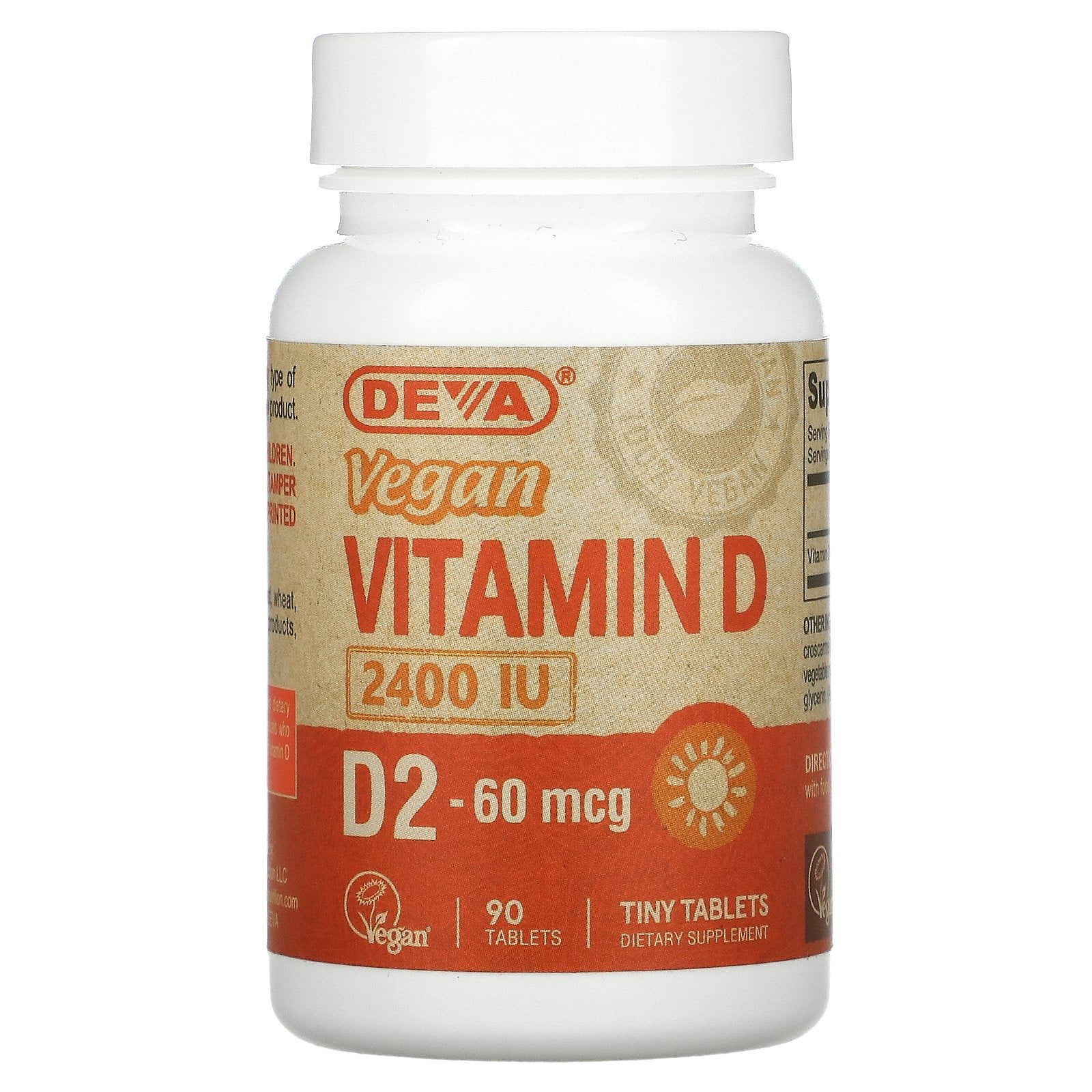 Deva Vegan Vitamin D2 - Tiny Tablets 60 mcg (2,400 Iu) 90 Tabs