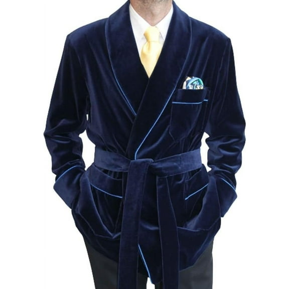 Navy Blue Velvet Smoking Robe's Jackets Coat Christmas Party Wear Smoking Jackets for Men's