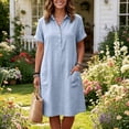 thumbnail image 5 of Bosfbaoi Dresses for Women Casual A-Line Tunic Dress Collared Neck Short Sleeve Shirt Dress with Pockets Summer Dresses for Women 2026, 5 of 6