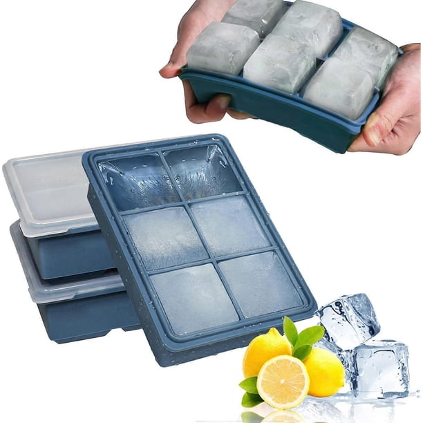 Set of 3 XXL ice cube trays, 18 compartments, large ice cube tray with lid, for whiskey, cocktails, drinks