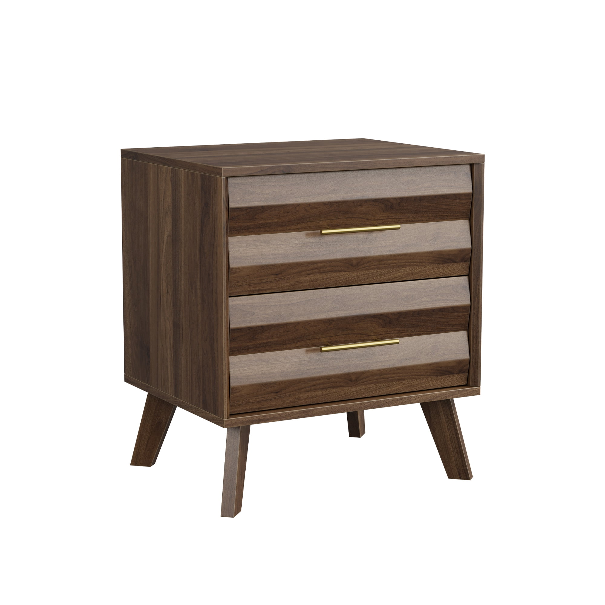 Leumius Nightstand with 2 Drawer, Modern Bedroom Bedside Storage Cabinet, Bedside Table with Metal Handles for Living Room and Bedroom Walnut