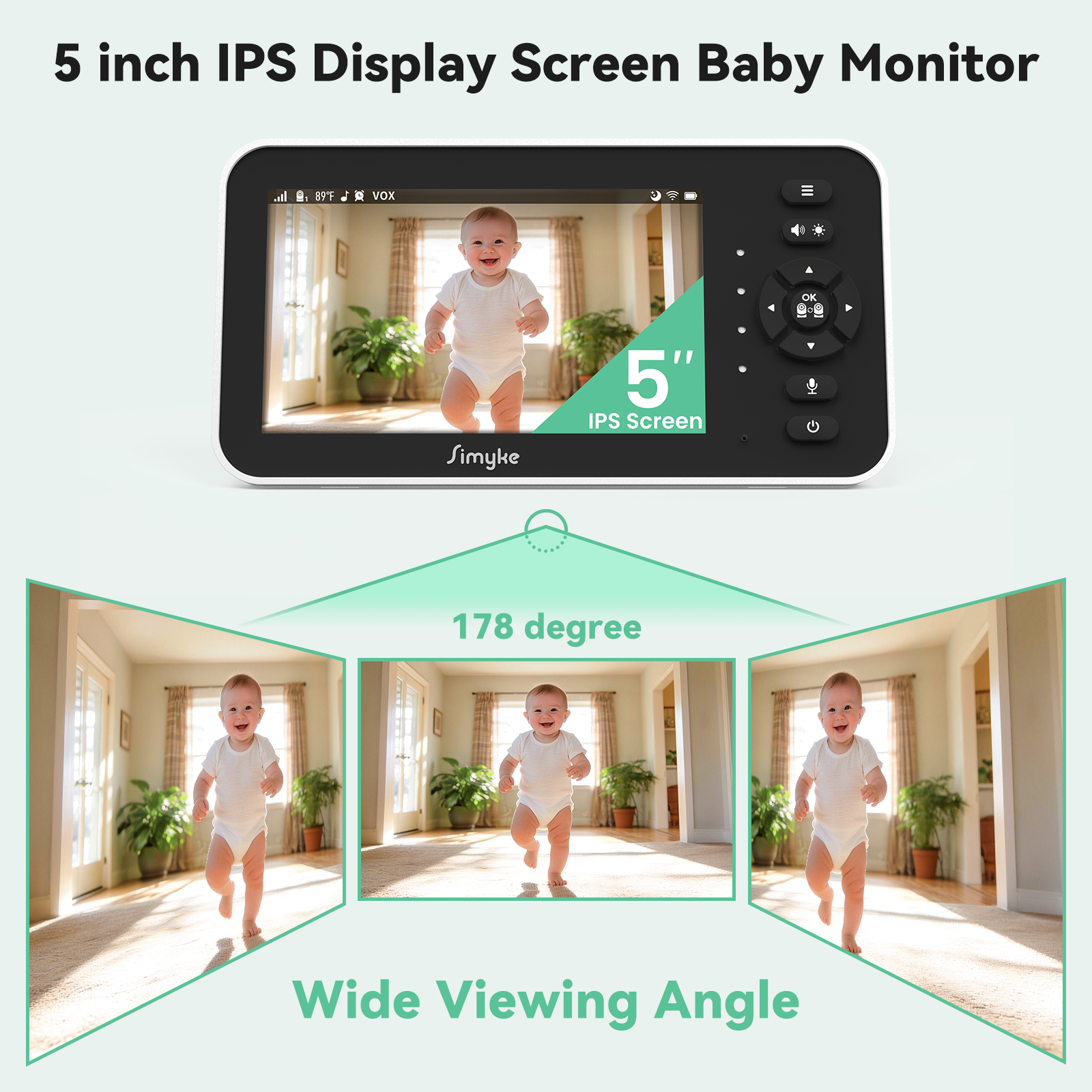 Simyke Video Baby Monitor 5" IPS Screen, 720p HD photo 3