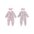 thumbnail image 2 of RUINIXCW 2 Pcs Infant Girl Outfit Long Sleeve Crew Neck Goose Floral Print Footed Romper and Headband Set, 2 of 8