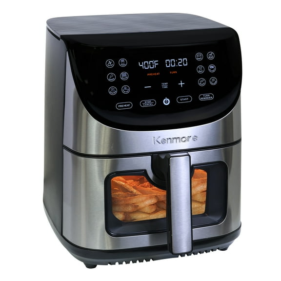 Kenmore 8-Quart Digital Air Fryer,1700W Programmable Air Fryer with 12 Preset Cooking Functions, Touchscreen Controls, Adjustable Temperature & Timer, Viewing Window, Stainless Steel