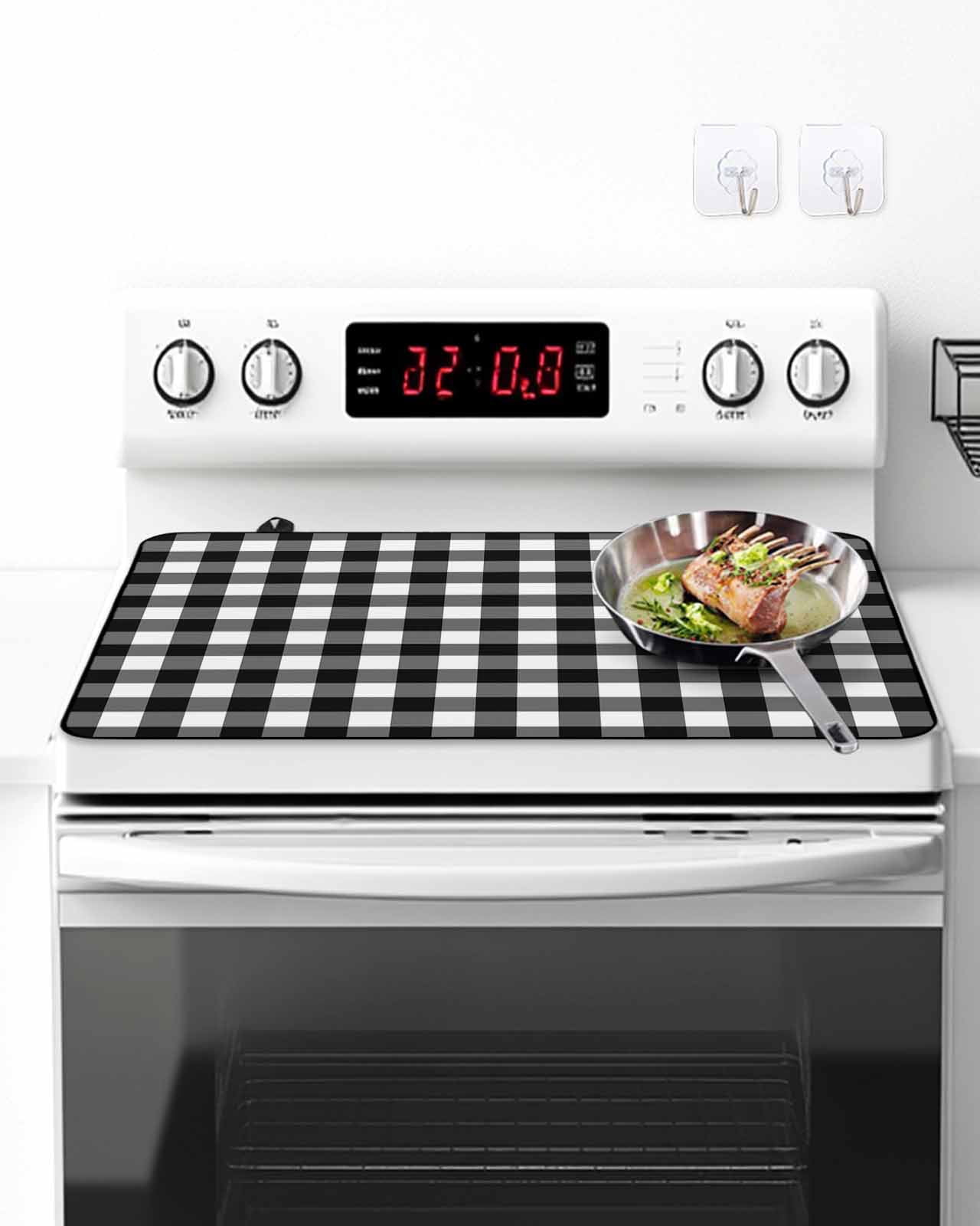 Stove Top Covers for Electric Stove, Black White Plaid Glass Stovetop Cover Protector, Modern Simple Buffalo Check Gingham Induction Cooktop Protector Oven Mat for Kitchen Countertop 24"x21"