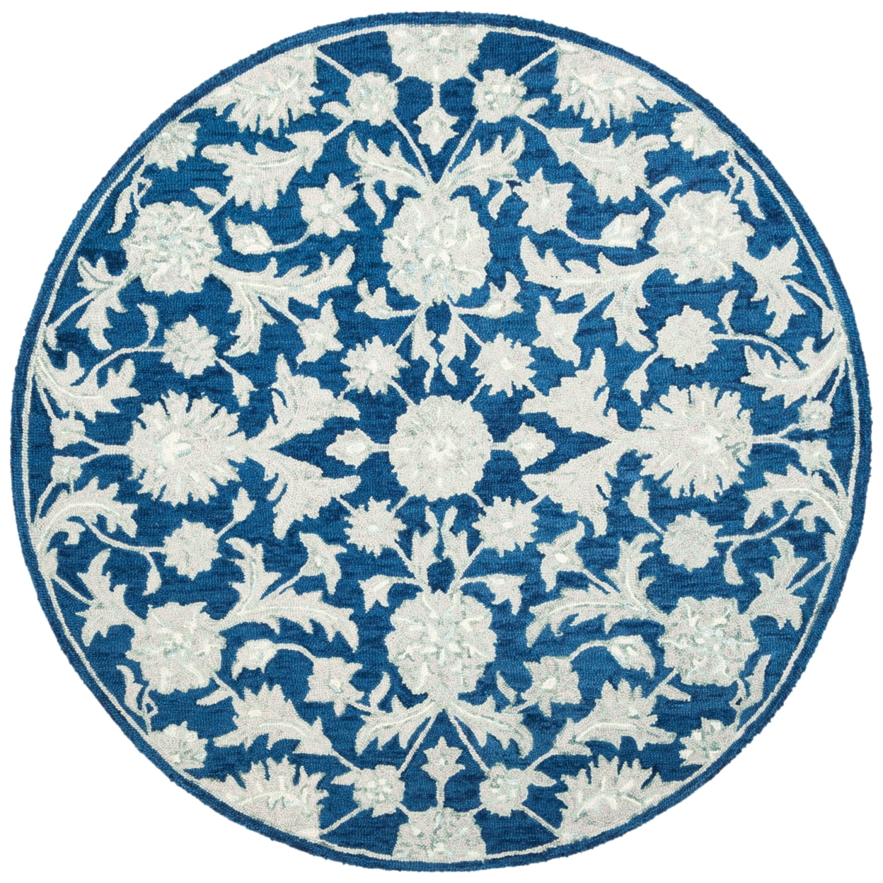SAFAVIEH Micro-Loop Carl Floral Overdyed Wool Area Rug, Navy/Grey, 5' x 8'
