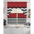 thumbnail image 2 of Black White Chevron Kitchen Curtains Swag Valance and Tier Curtains Set 24 Inch Length, Geometric Red Sea Wavy Striped Rod Pocket Drape Panels Pair Swag Curtain for Bathroom/Cafe/Window, 2 of 6