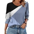 thumbnail image 6 of DeHolifer Womens Casual T-Shirts Strip Printed 3/4 Length Sleeve Smocked Cuffs Crewneck Summer Trendy T-Shirts Light Blue M, 6 of 8