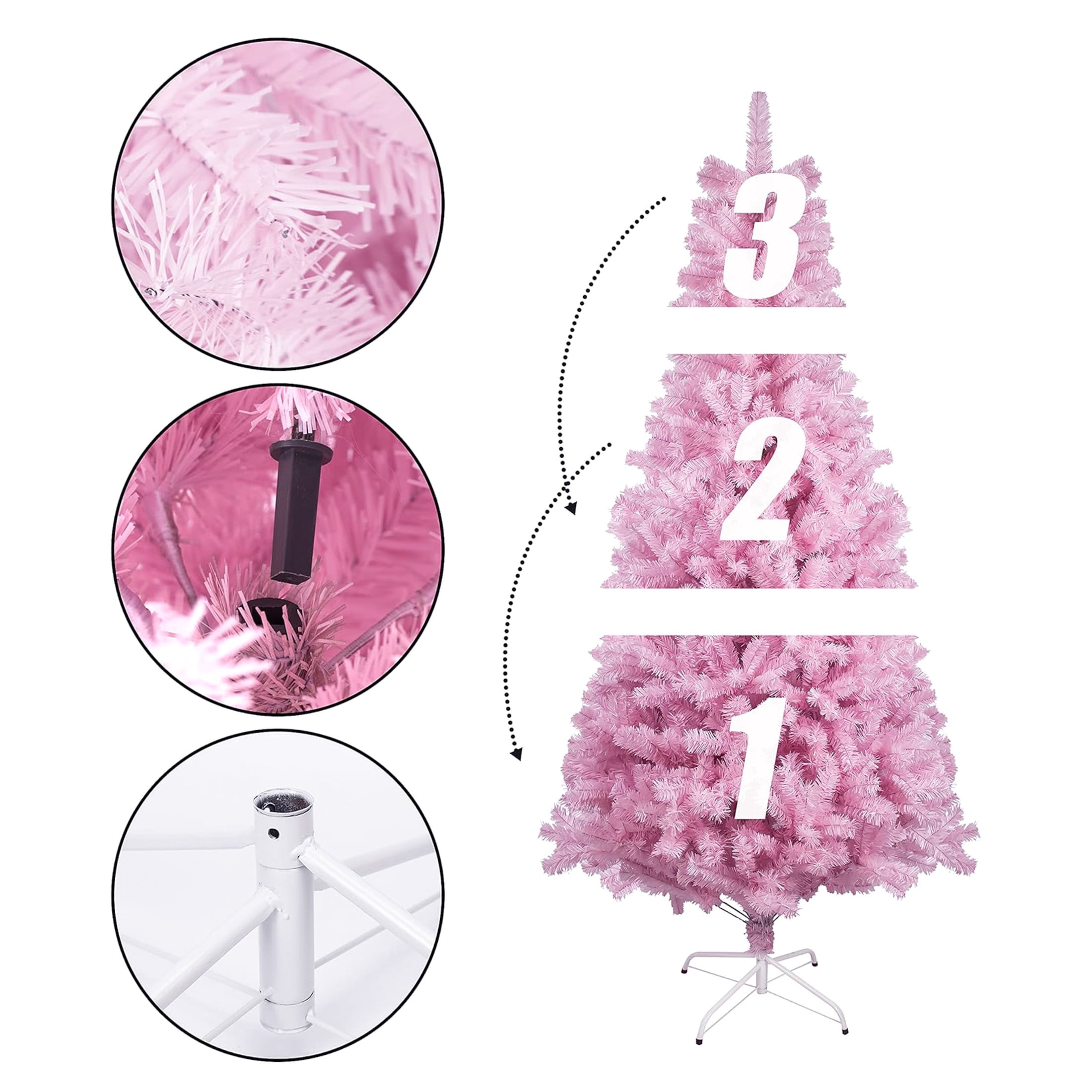 Noble House 5FT Artificial Christmas Pencil Tree with Energy-Saving LED Lights, Slim Holiday Tree, Pink