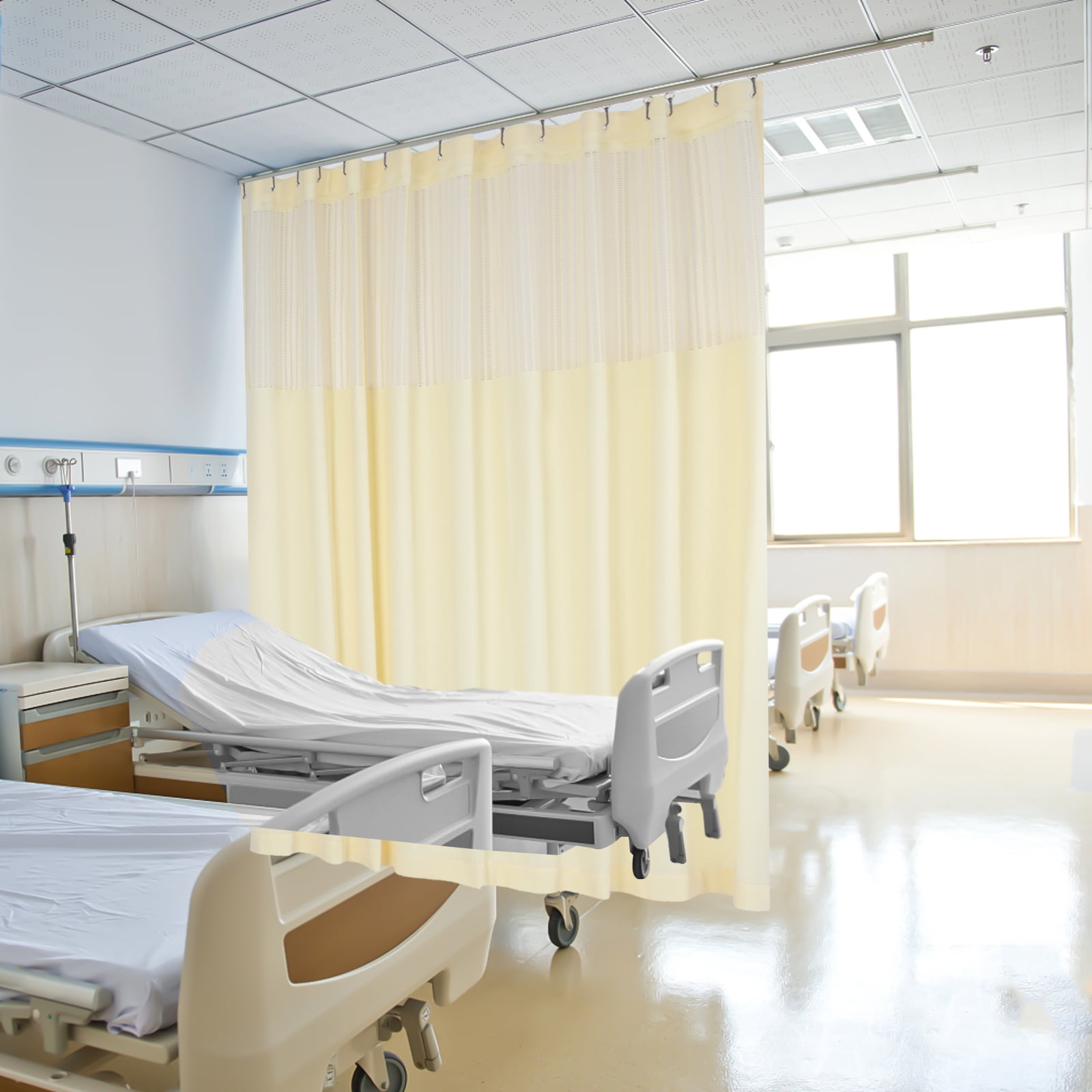 Beige Mesh Top Room Divider Curtain 9x8 ft Privacy Screen for Hospitals, Clinics, Salons & Dorms