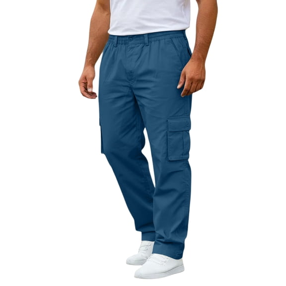 Work Cargo Pants for Men Casual High Waisted Wide Leg Cargo Pants with Pockets Hiking Trousers Quick Dry Cargo Jeans Blue M
