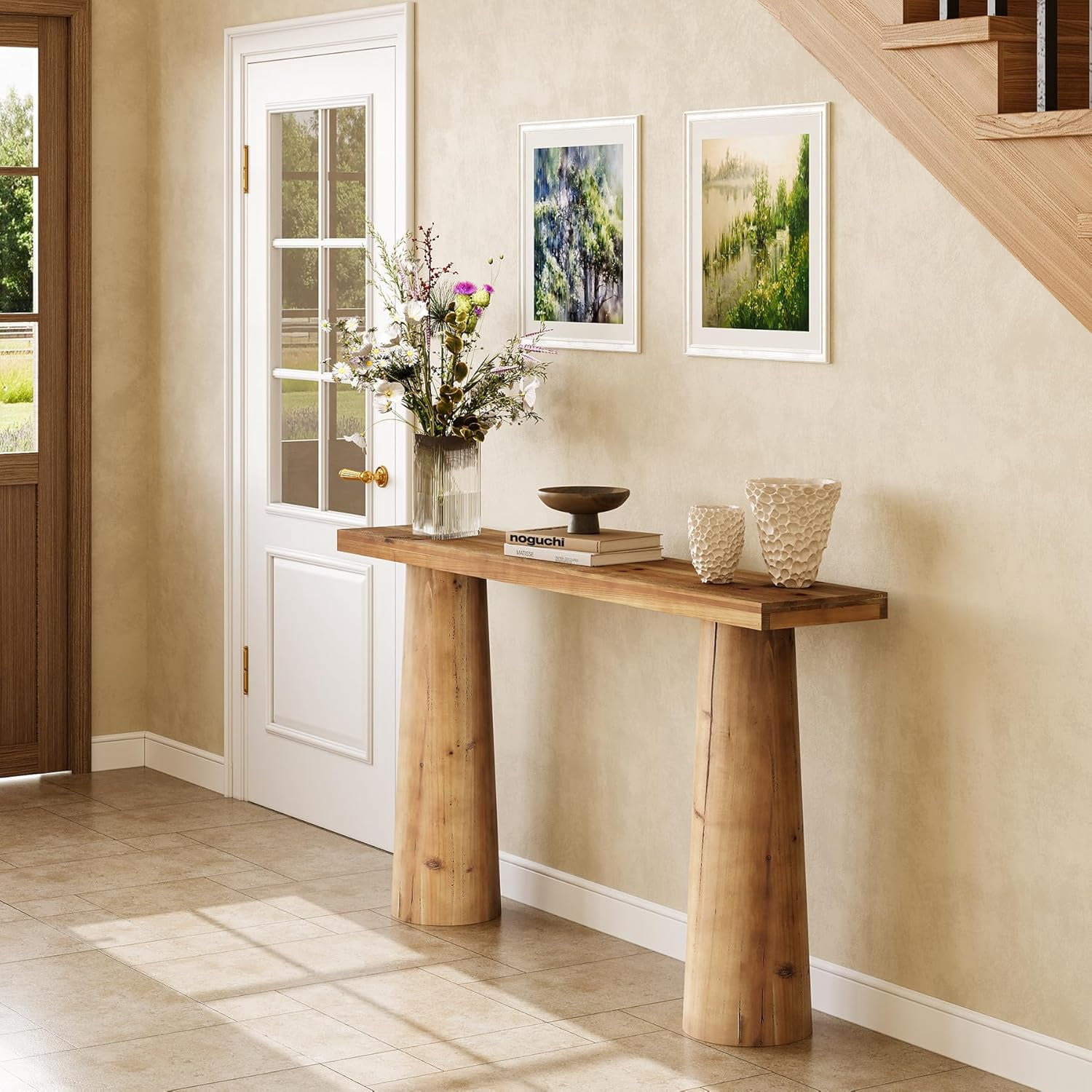 63-Inch Farmhouse Console Table, Solid Wood Entryway Table Behind Sofa for Entrance, Hallway, Living Room