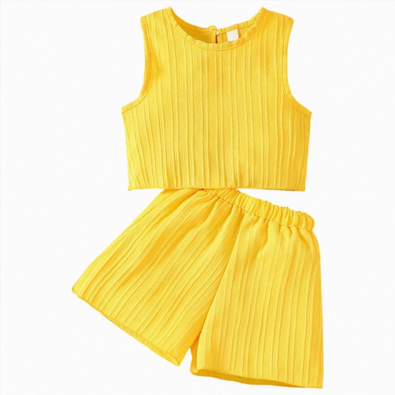KPOPLK Toddler Girl Outfit Baby Summer Clothes Cute Graphic Print Sleeveless Shorts Clothes Set 6M-5T(2-3 Years,Yellow)