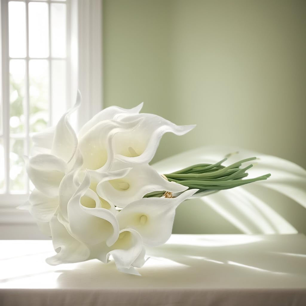 10pcs Real Touch Artificial Calla Lily Flowers for Decoration, Outdoor Wedding Bouquets, Lifelike Faux Flowers for Home, Garden, Party, and Event Decor (Yellow)