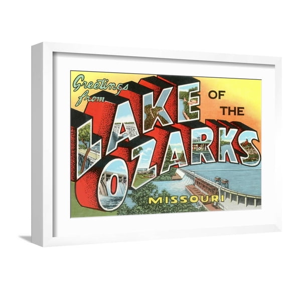 Art.com Greetings from Lake of the Ozarks, Missouri Art Print, White Frame Wall Art, 23" x 17"