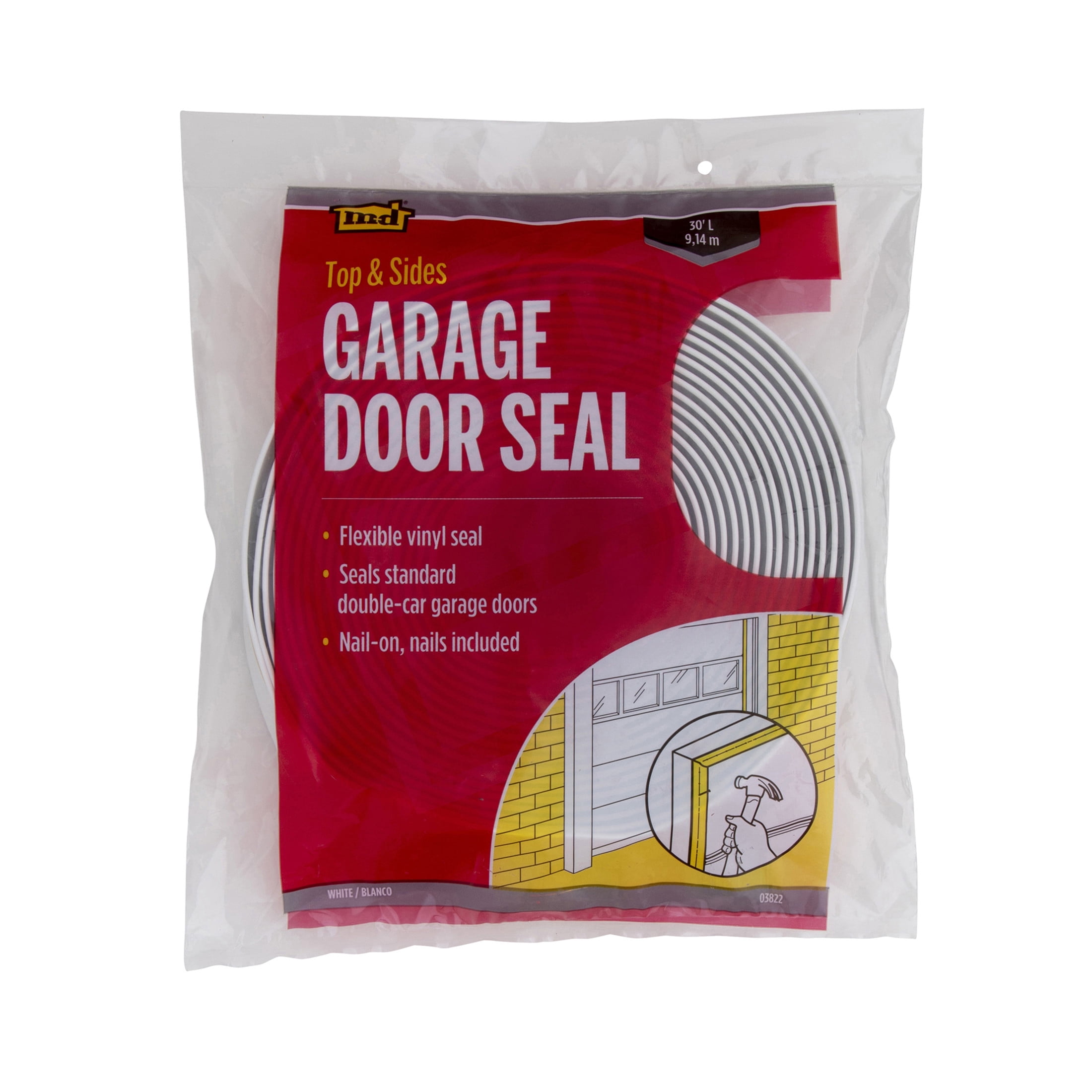 M-D Building Products 03822 30 ft. White Vinyl Garage Door Top and Sides Seal