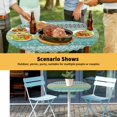 thumbnail image 6 of Elastic Fitted Round Tablecloth, Teal Black Boho Waterproof Stretch Table Cover for 55"-60" Tables, Vintage Ethnic Tribe Abstract Art Washable Outdoor Tablecloths for Patio, Picnic, Camping, 6 of 9