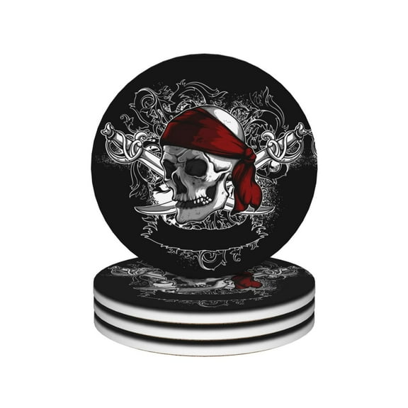 Cool Skull Drink Coasters,Skeleton Mug Coaster Mat Set 4 for Coffee Table Home Living Room Decor