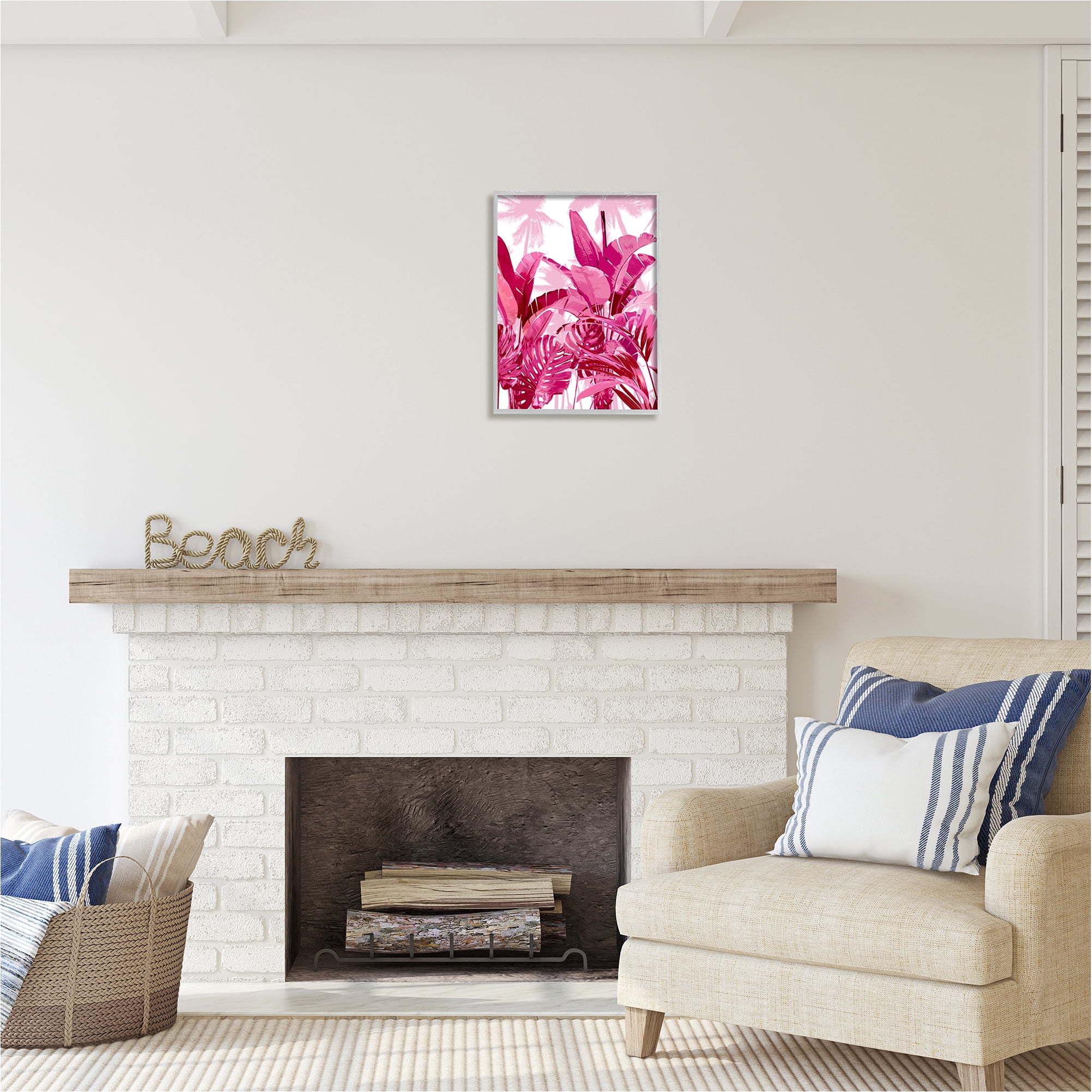 Stupell Industries Modern Pink Palms Botanical & Floral Painting Gray Framed Art Print Wall Art, 16 x 20