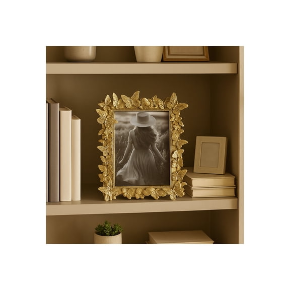 Decorative Butterfly Picture Frame Border - Contemporary Glam Photo Frame for Tabletop, Entryway Styling, or Bedroom Decor - Elegant Home Decor Accent for Living Room and Office Space - 10", Gold