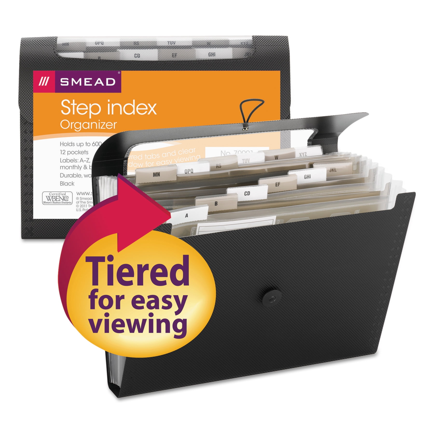 Smead Step Index Organizer 12 Pockets w/Cord Black Letter (70901)