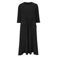 thumbnail image 4 of HAPIMO Women's Cotton Tea Length Dress with Pocket Loose Pajamas Solid Color Long Sleeve Round Neck Elegant Casual Trendy Spring Black XL, 4 of 6