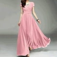 thumbnail image 1 of DEELLEEO Clearance Womens V-Neck Solid Color Short Sleeve Chiffon Waist Closing Evening Dress, 1 of 6