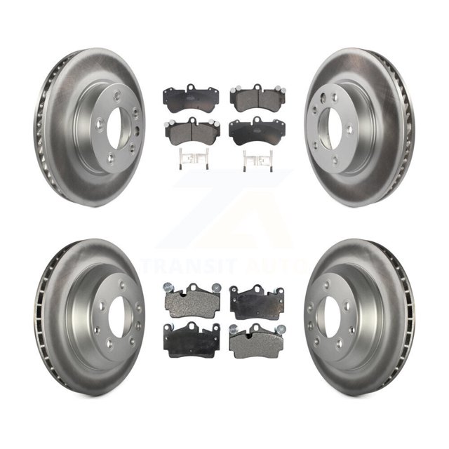 Transit Auto Front Rear Coated Disc Brake Rotors and Ceramic Pads Kit (6Pc) for Car 2004-2005 Volkswagen Touareg with 330mm Diameter Rotor KGT-102020