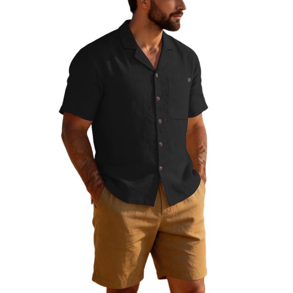 Men's Button Down Shirts Short Sleeve Summer Beach Shirt with Pocket Relaxed Fit Mens Vacation Shirt Solid Color Collared Casual Wear