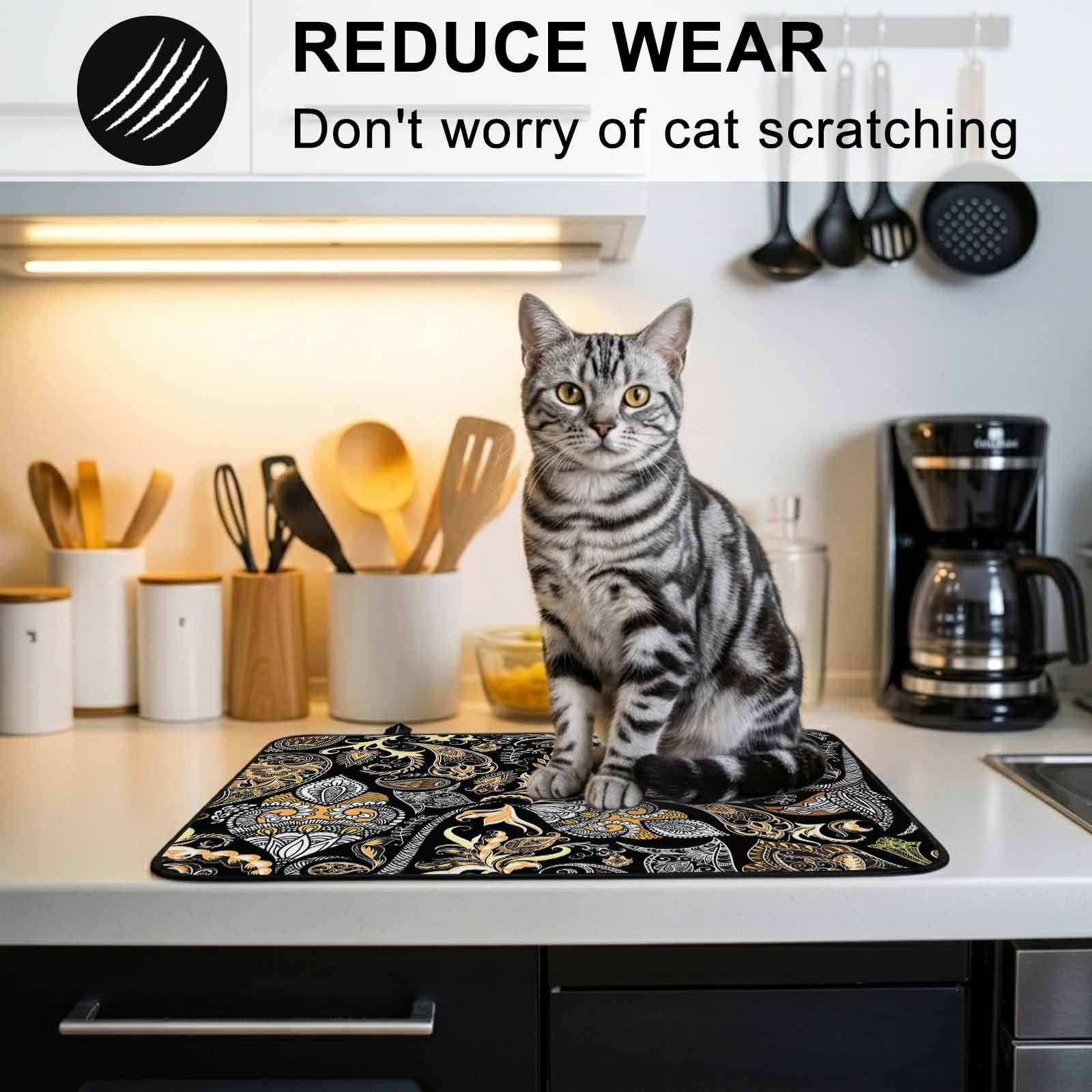 Black Floral Stove Top Cover for Electric Stove, Heat-proof & Non Slip Glass Top Stove Cover Protector, Boho Botanical Vintage Paisley Flower Kitchen Flat Cooktop Rubber Mat 24x21 Inches