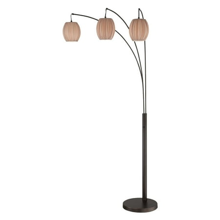 Lite Source Kaden 3-Light Arch Floor Lamp, Copper Bronze Finish with Light Brown Fabric Shade