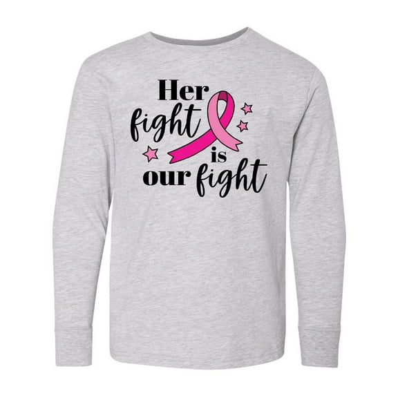 Inktastic Breast Cancer Awareness Her Fight is our fight Long Sleeve Youth T-Shirt