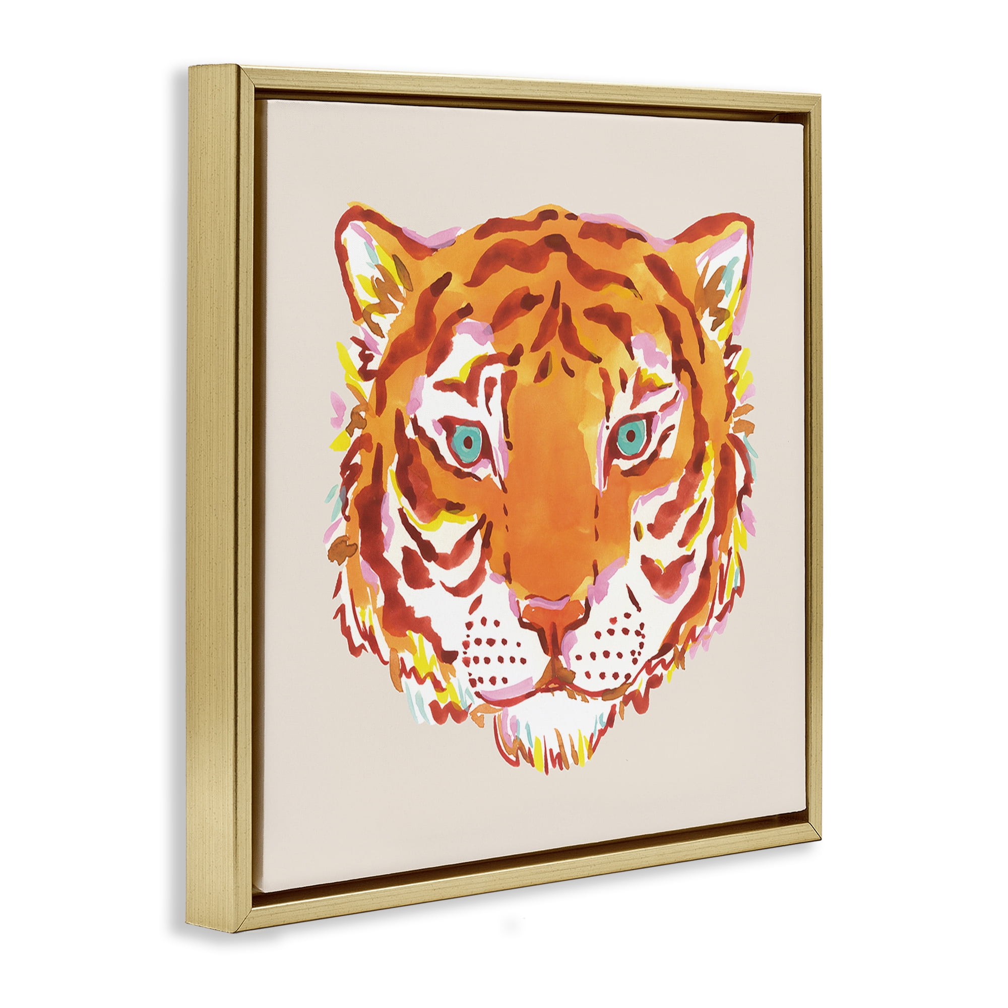 Stupell Industries Orange Boho Tiger Face Gold Framed Floater Canvas Wall Art, design by Karolina Sato