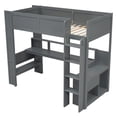 thumbnail image 6 of Kumix Gaming Loft Bed with Desk, Multi-storage Shelves, LED and Charging Station, Wood Twin Size Loft Bed with Full-Length Guardrail and Ladder for Teens Adults, Twin Loft Bed Frame, Gray, 6 of 8