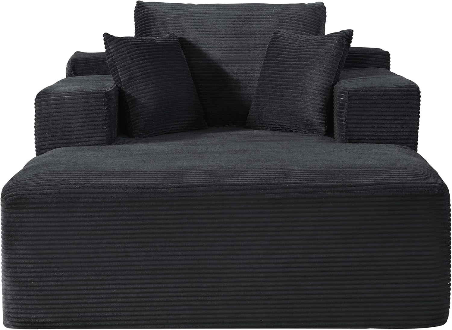 Chaise Lounge Chair Indoor – Oversized Corduroy Couch with Wide Armrest & Throw Pillows, Cozy Boneless Sleeper Sofa Bed Armchair