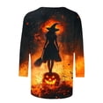 thumbnail image 5 of Xdegoge Women's Halloween Shirts 3/4 Sleeve Crewneck Tops Novelty Witch on Pumpkin Graphic Tees Casual Fall Clothes Holiday Party Blouse T-Shirts for Women Trick or Treat, 5 of 5