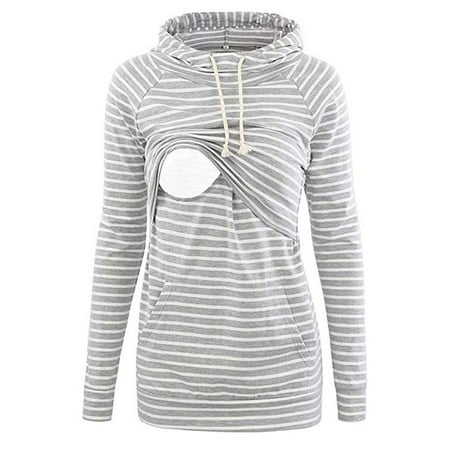 

Tangnade Maternity Clothes Fashion Women Nursing Maternity Long Sleeves Stripe Breastfeeding Hoodie Sweatshirts