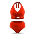 thumbnail image 7 of Mifsaly 2 Piece Bikinis Sets for Women Wrap Halter Top & High Waisted Ruched Bottoms Tummy Control Modest Swimsuit Beach Pool Flattering Athletic Bathing Suits L, 7 of 7