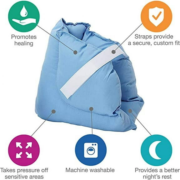 Heel Cushion Protector Pillow to Relieve Pressure from Sores and Ulcers, Foot Pillow, FSA HSA Eligible, Adjustable in Size, Blue, White, Sold as a Set of 2